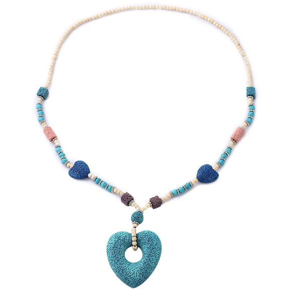 Jewelry - NEW Multi-Color Lava Rock and Howlite Necklace, Heart Lava Rock Charm